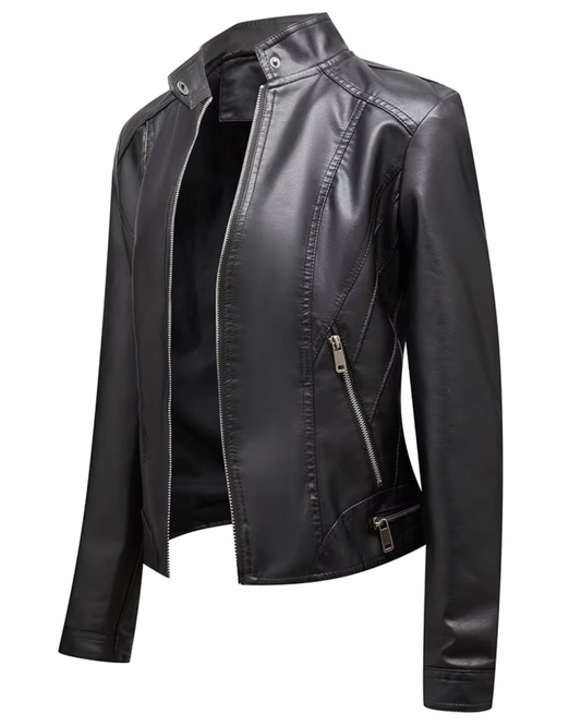 Chaqueta de Cuero con Cremallera para Mujer