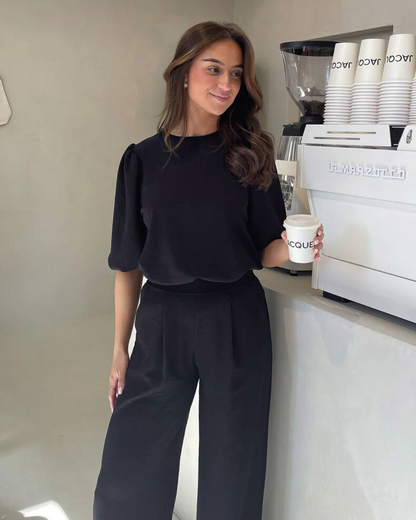Conjunto de Dos Piezas Elegante con Mangas Abullonadas para Mujer