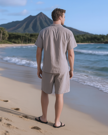 Conjunto en Lino para Hombre de Camiseta Manga Corta y Short