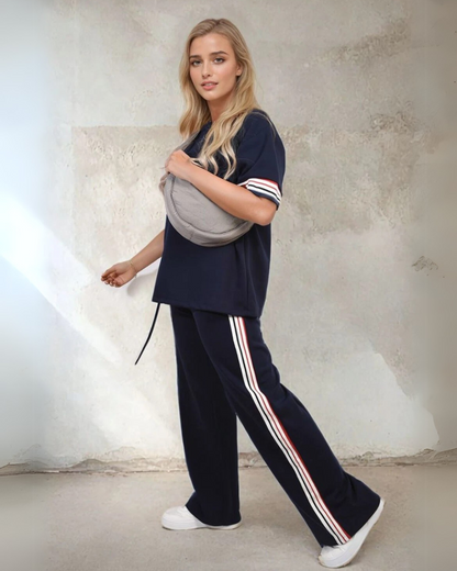 Conjunto Deportivo de 2 Piezas con Camisa Holgada y Pantalón Ancho para Mujer