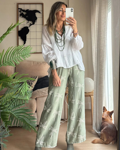 Camisa de Lino Con Botones y Manga Ajustable con Estilo Oversize para Mujer