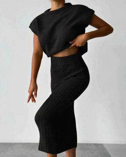 Conjunto de top sin mangas y falda larga ajustada para mujer