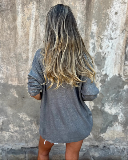 Jersey de Punto Brillante con Cuello en V para Mujer