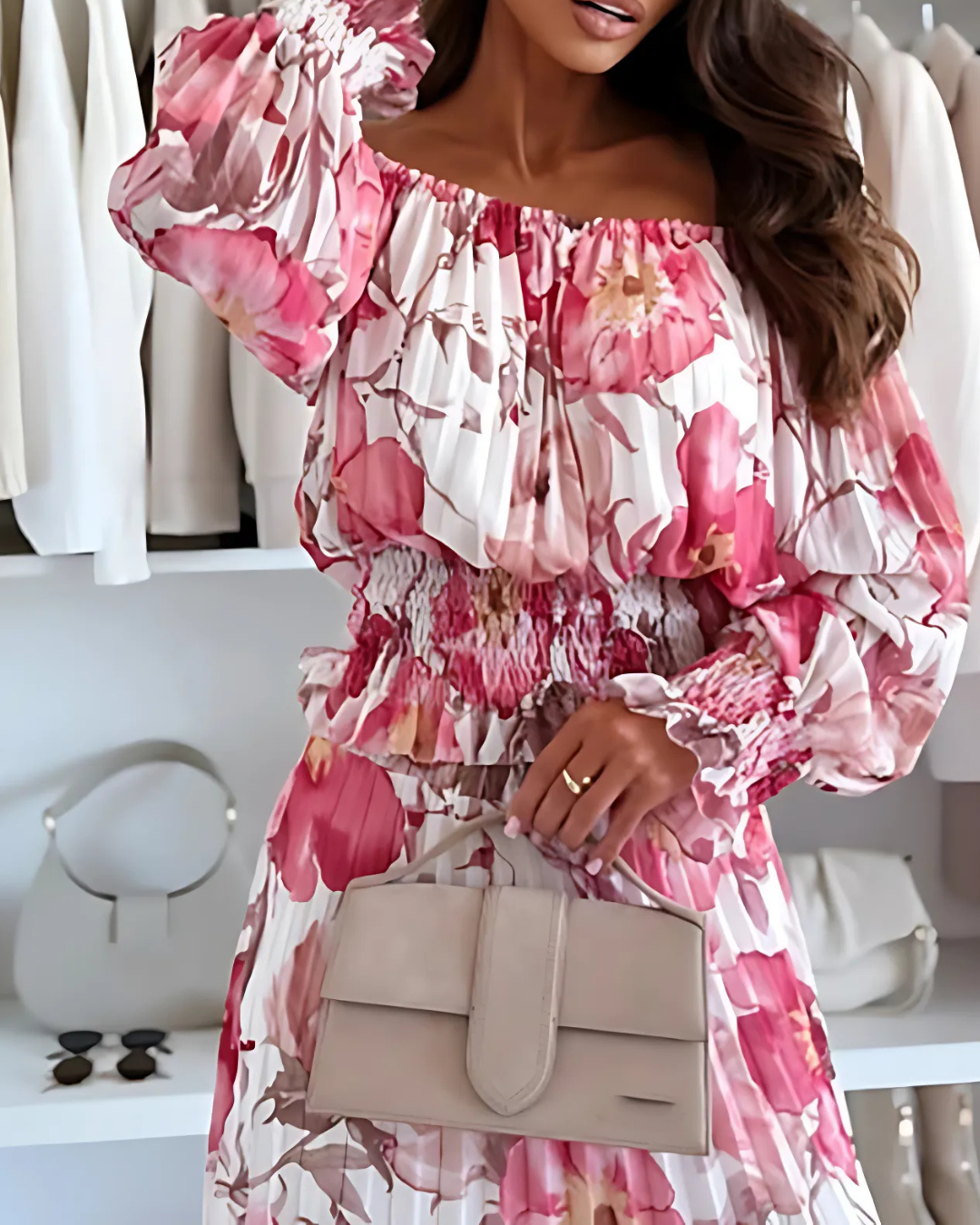 Conjunto de Dos Piezas con Top con Mangas Floreado y Falda Casual