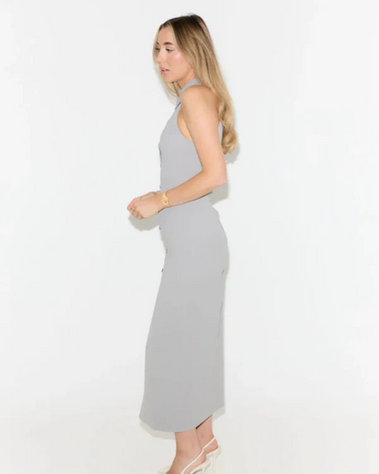 Vestido sin Mangas con Cuello Camisero y Abertura Frontal de Estilo Elegante