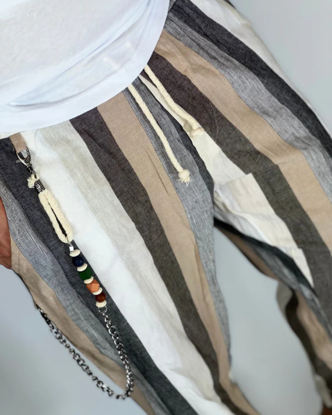 Pantalones de Rayas con Efecto Lino para Hombre