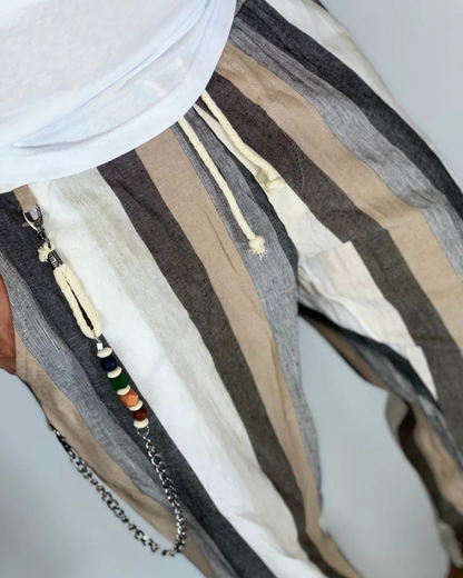 Pantalones de Rayas con Efecto Lino para Hombre