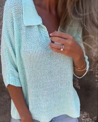 Suéter Calado de Verano con Cuello Tipo Polo