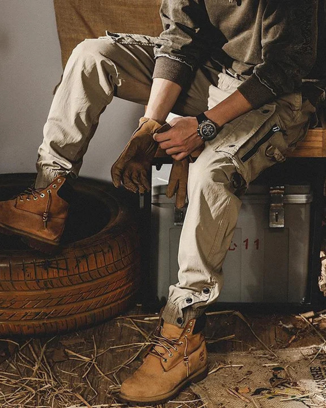 Pantalón Cargo con Múltiples Bolsillos Para Hombre
