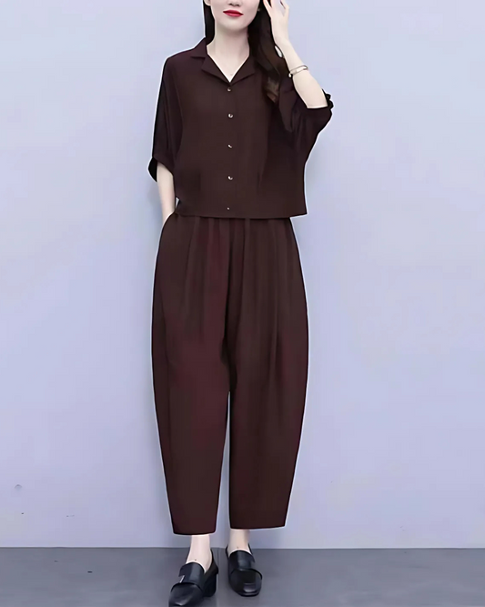 Conjunto de Dos Piezas Vintage de Corte Relajado para Mujer
