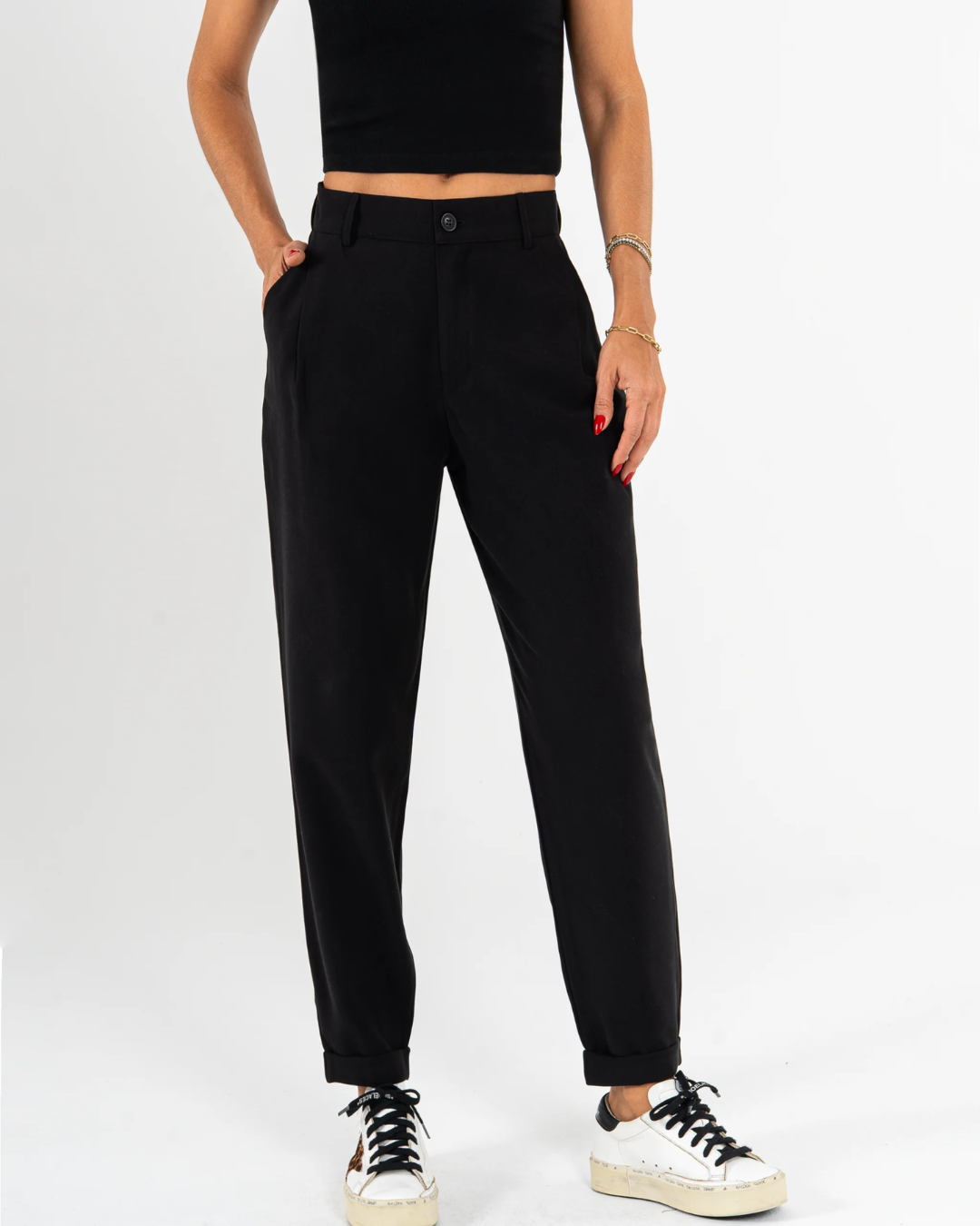 Pantalones de cintura alta y corte recto para mujer