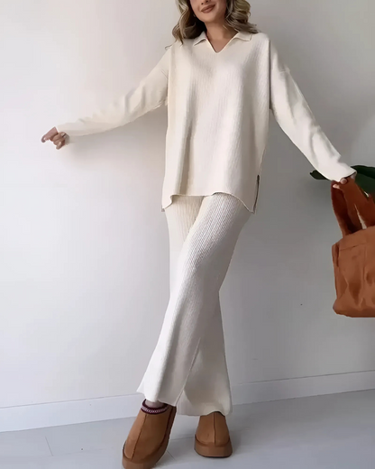 Conjunto Holgado de Dos Piezas con Suéter de Escote en V para Mujer