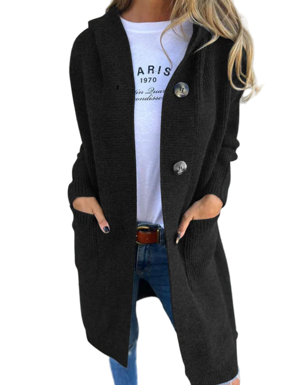 Abrigo de punto largo y acogedor para mujer