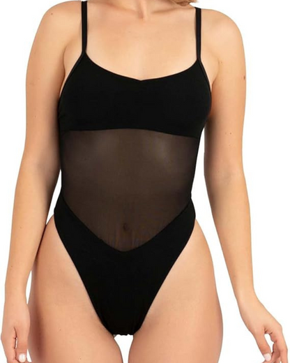 Bañador de una pieza con transparencia