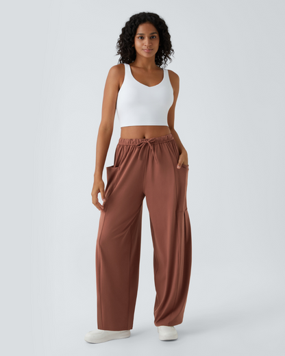 Pantalón de Palazzo Pierna Ancha con Bolsillos y Cordón Ajustable