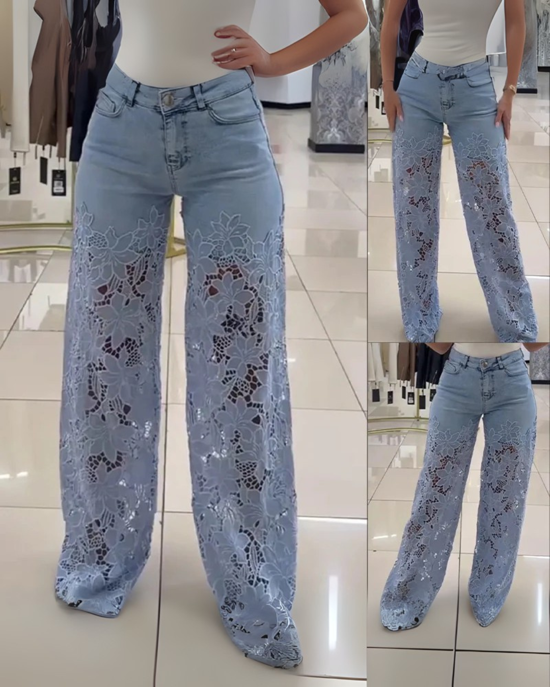 Vaqueros para mujer con encaje floral