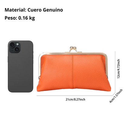Bolso de Mano de Cuero Genuino para Mujer Espaciosa con Cierre de Beso