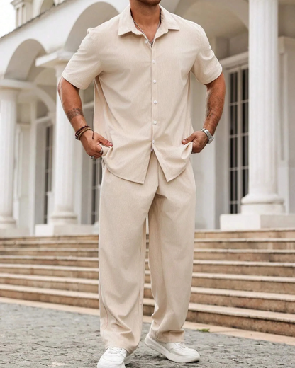 Conjunto informal de camisa de manga corta y pantalones para hombre