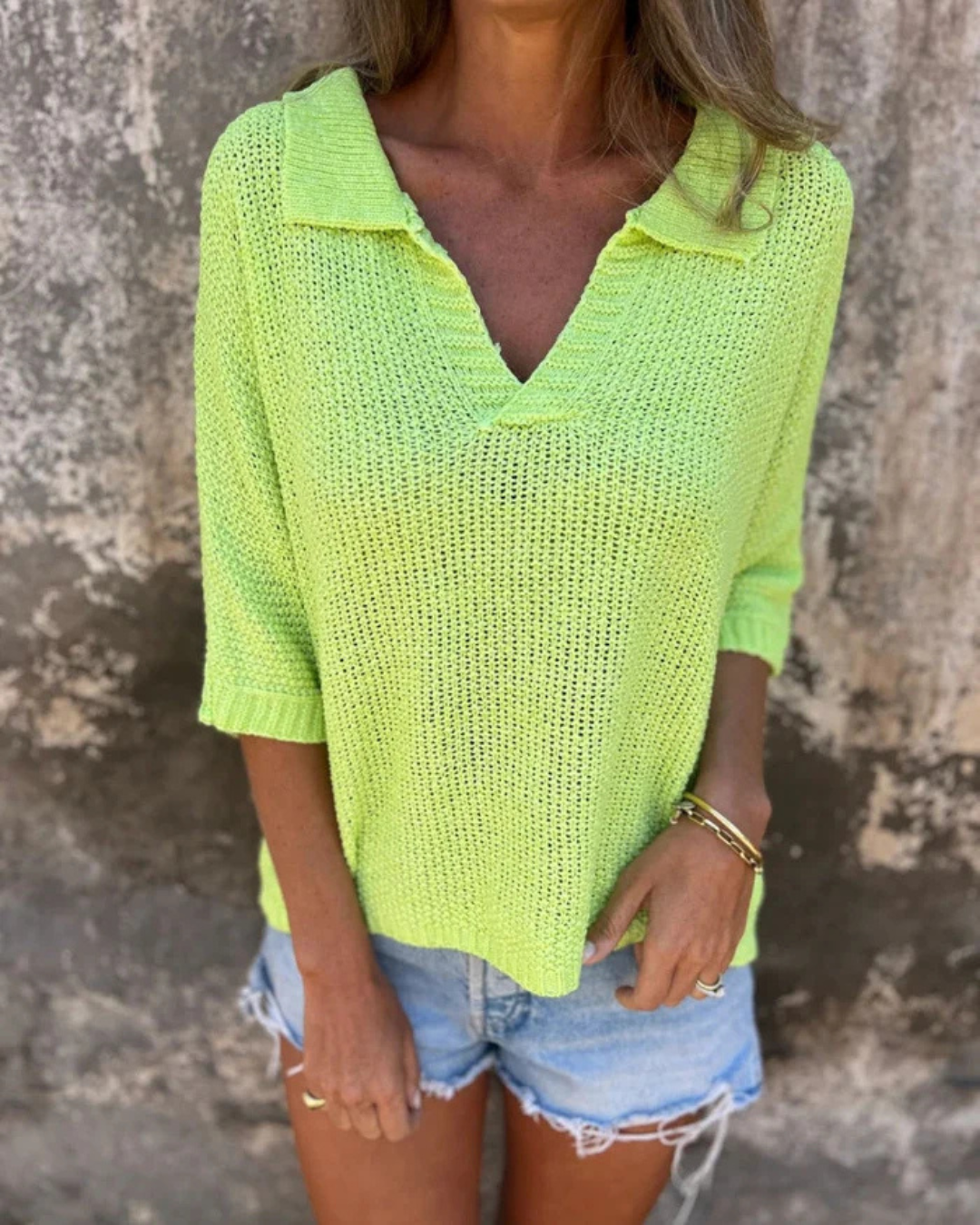 Suéter Calado de Verano con Cuello Tipo Polo