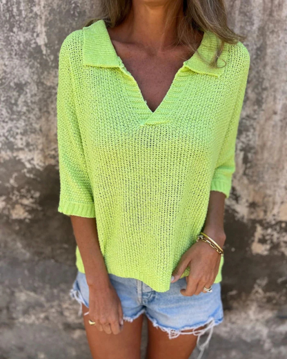 Suéter Calado de Verano con Cuello Tipo Polo