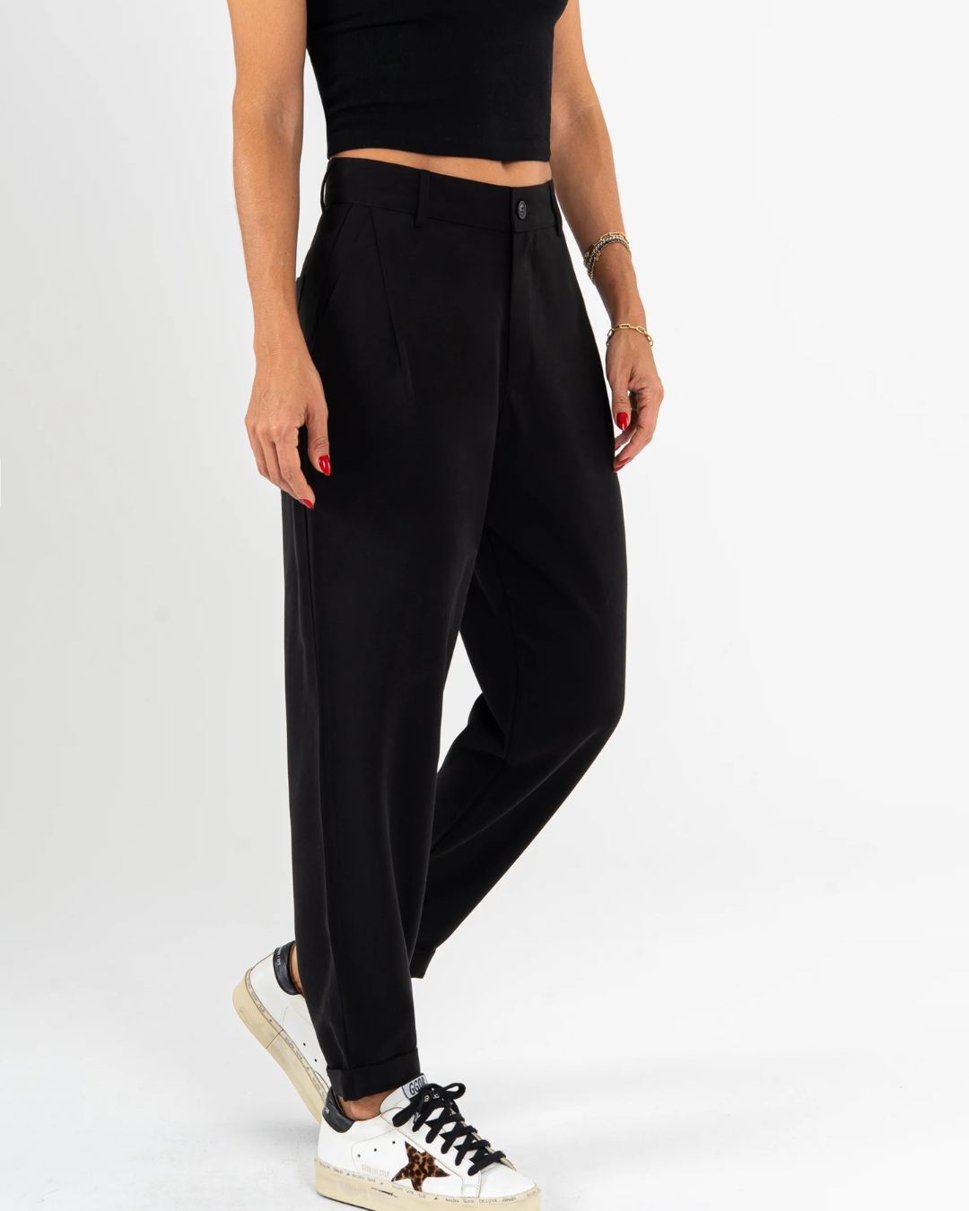 Pantalones de cintura alta y corte recto para mujer