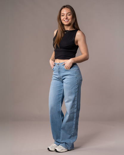 Pantalón de Talle Alto y Corte Alargado para Mujer