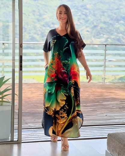 Vestido suelto con escote en V para mujer