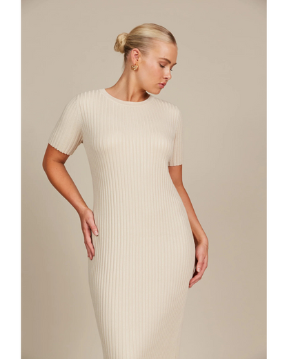 Vestido Largo de Manga Corta con Canalé para Mujer