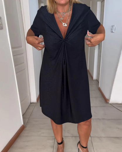 Vestido de Manga Corta con Volantes en el Pecho para Mujer