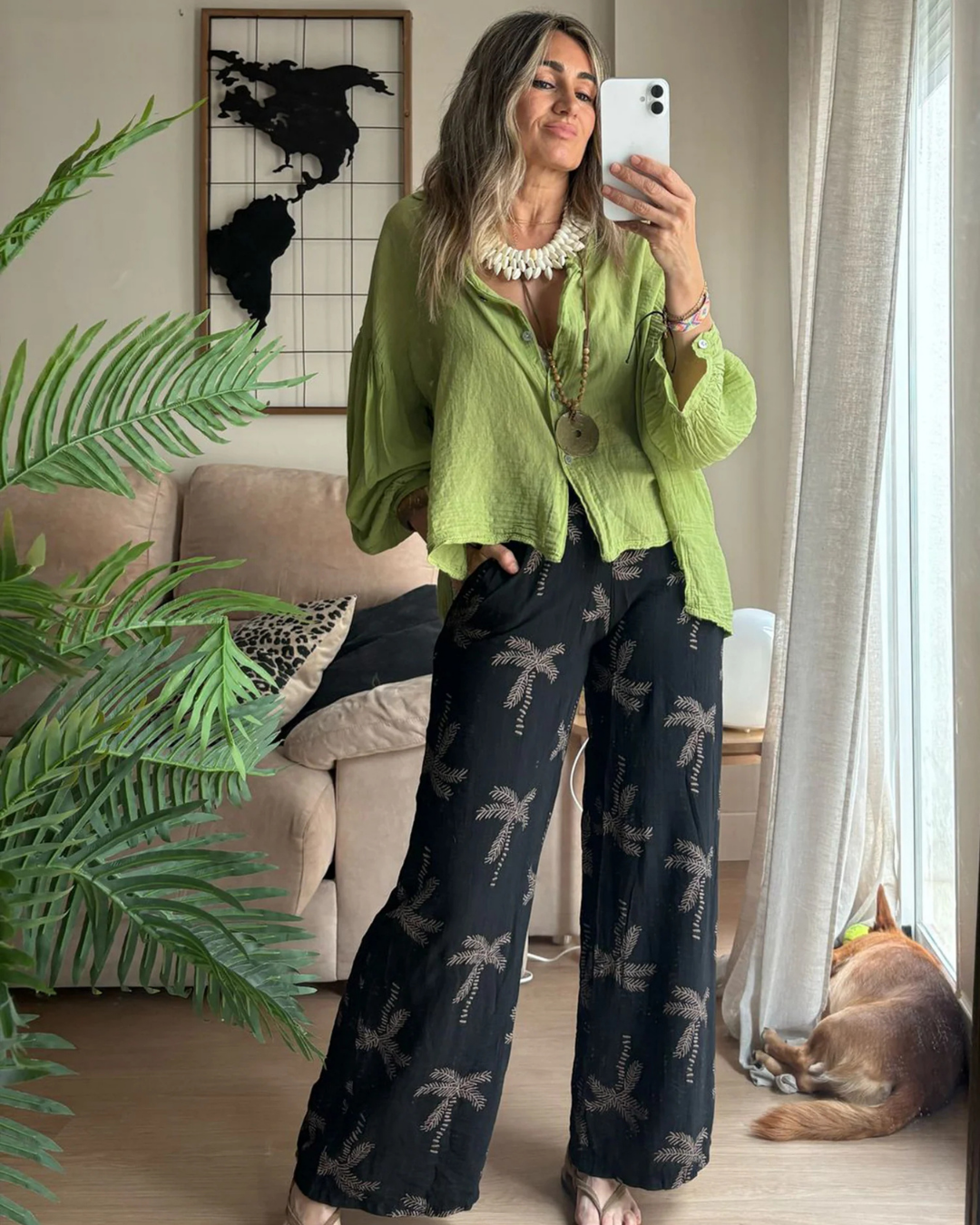 Camisa de Lino Con Botones y Manga Ajustable con Estilo Oversize para Mujer