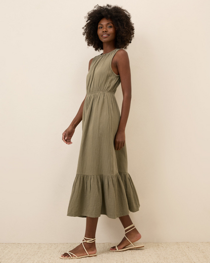 Vestido sin Mangas para Mujer en Lino con Volantes Ligero