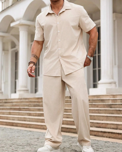 Conjunto informal de camisa de manga corta y pantalones para hombre