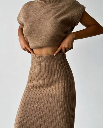 Conjunto de top sin mangas y falda larga ajustada para mujer