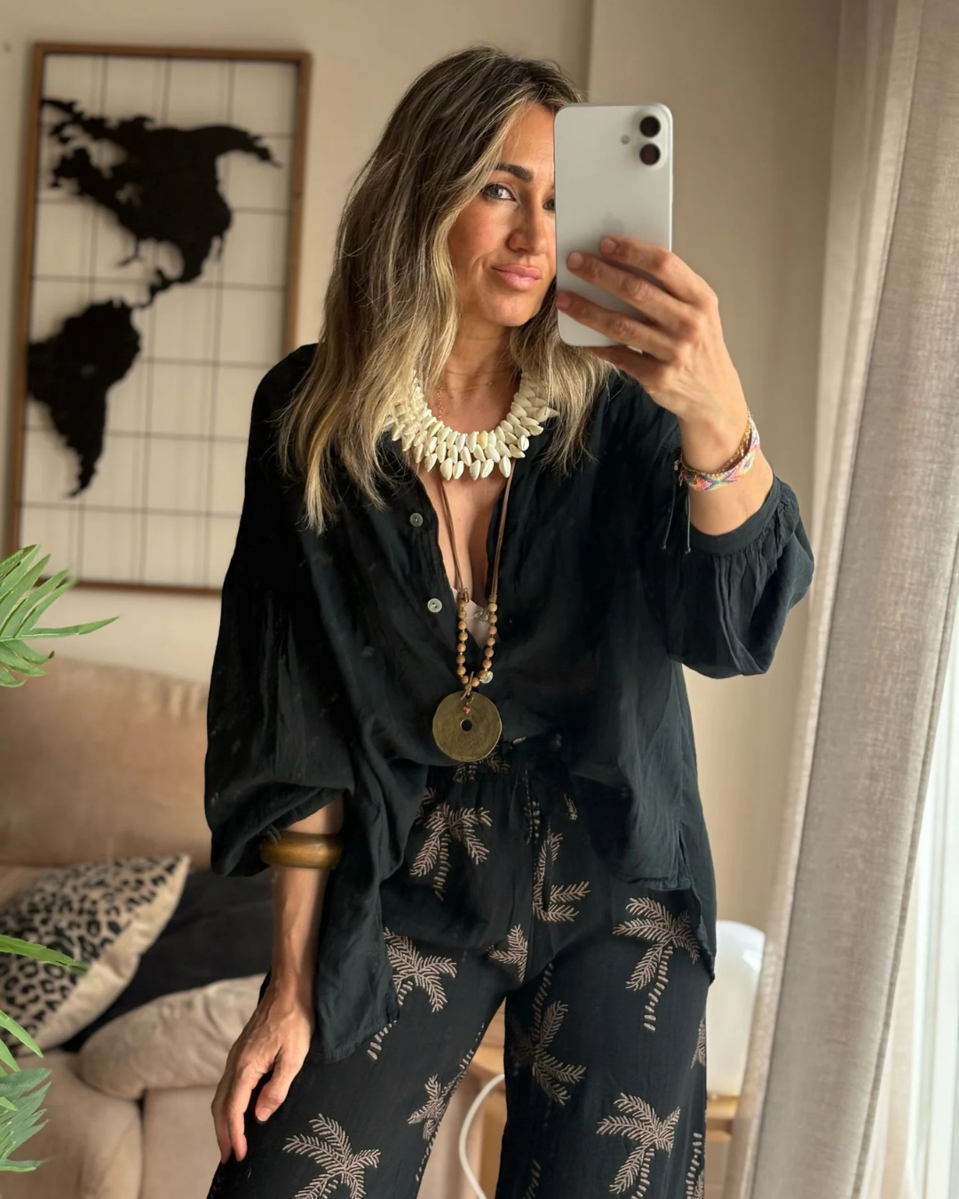 Camisa de Lino Con Botones y Manga Ajustable con Estilo Oversize para Mujer