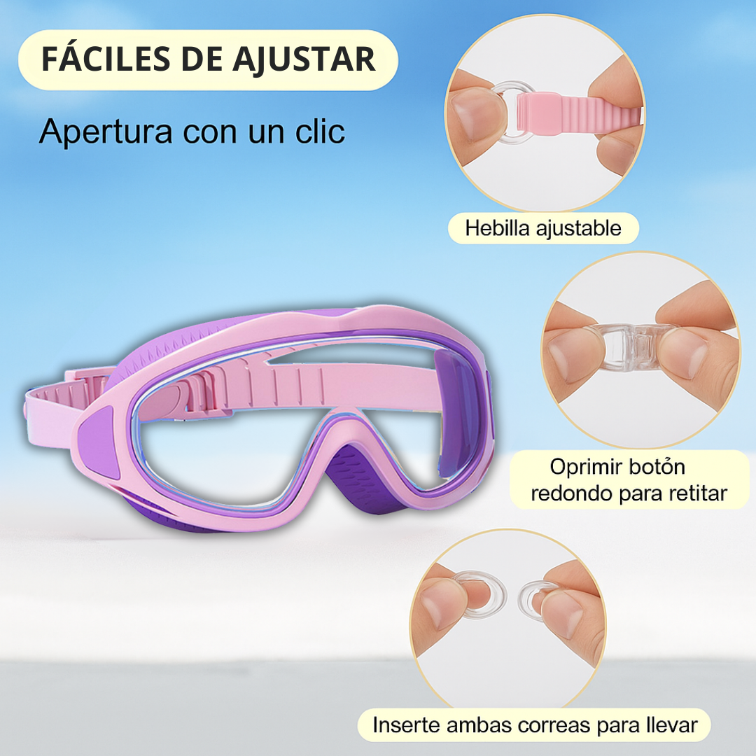 Gafas de Natación HD para Niños con Montura Grande e Impermeables