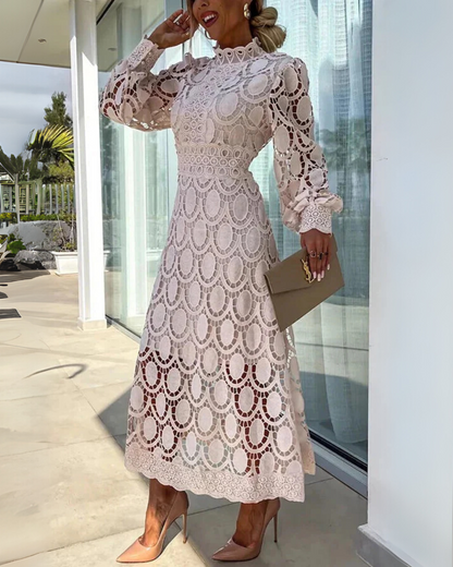 Vestido Largo de Encajes con Mangas Estilo Farol