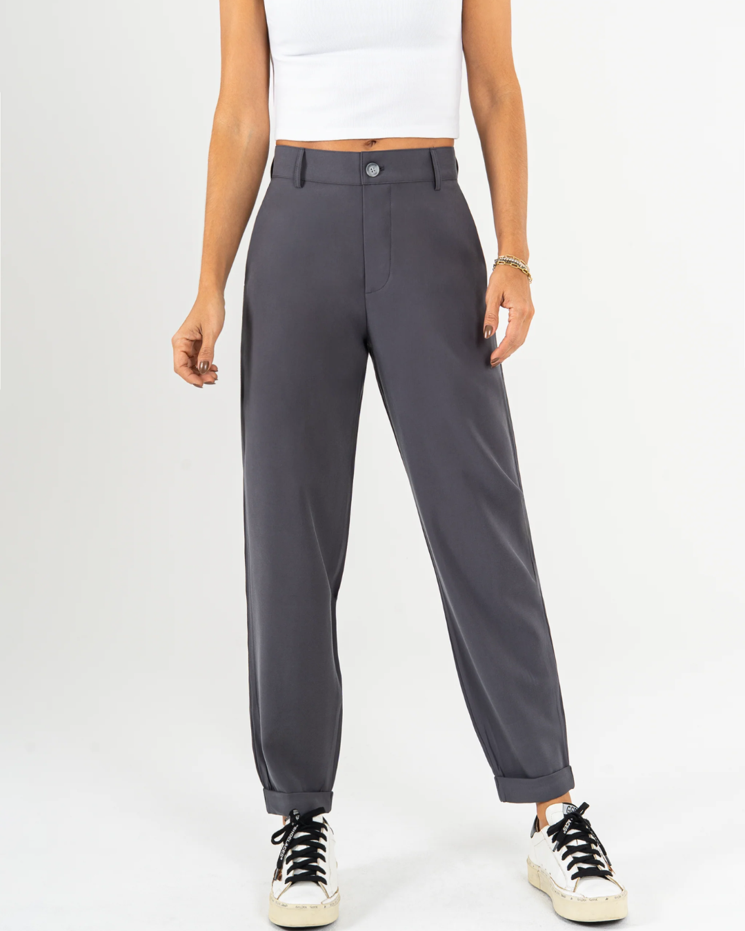 Pantalones de cintura alta y corte recto para mujer