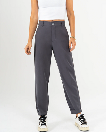 Pantalones de cintura alta y corte recto para mujer
