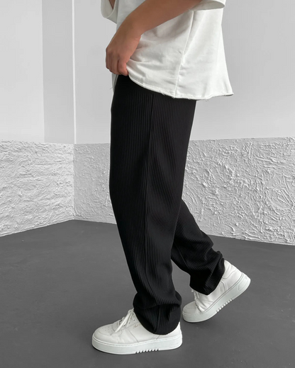 Pantalón Casual de Hombre con Tejido Acanalado y Cintura Ajustable