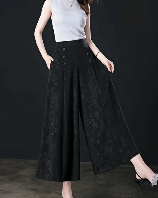 Pantalón Palazzo con Flores y Botones para Mujer