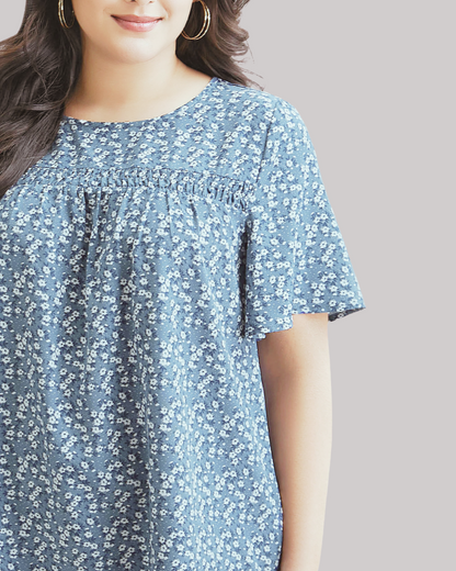 Blusa  con Estampado Floral y Mangas Amplias Estilo Volante