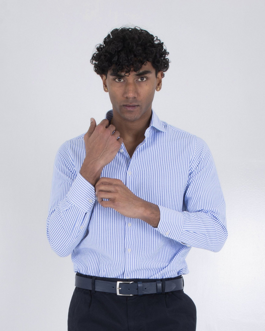 Camisa Clásica de Algodón con Rayas en Relieve para Hombre