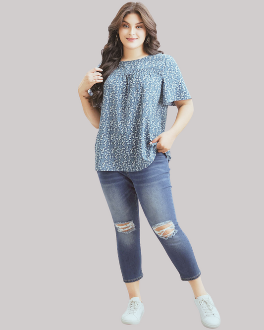 Blusa  con Estampado Floral y Mangas Amplias Estilo Volante