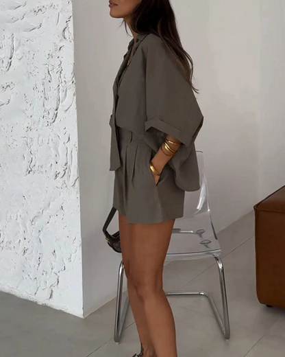 Conjunto Informal de Blusa y Pantalón Corto Holgado para el día a día