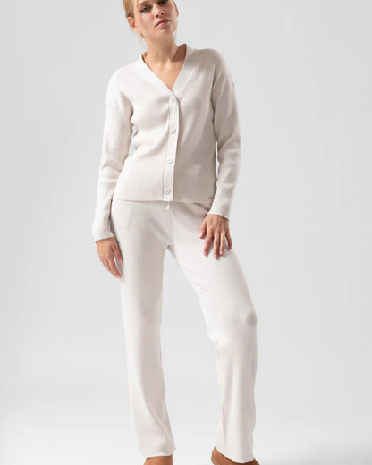 Conjunto de Punto con Jersey Abotonado y Pantalón para Mujer