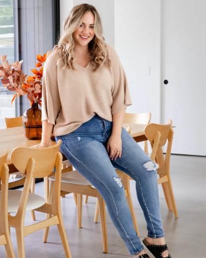 Blusa Tejida de Corte Cómodo Casual con Mangas Amplias