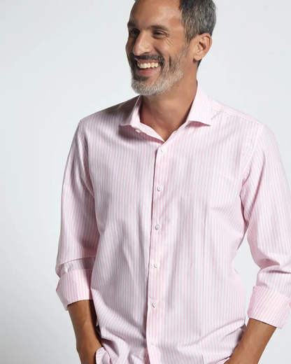 Camisa Clásica de Algodón con Rayas en Relieve para Hombre