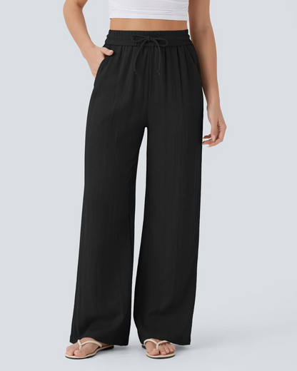 Pantalón de Lino con Cintura Ajustable y Corte Fluido de Mujer