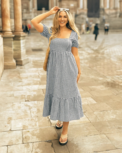 Vestido de Cuadros Gingham con Volados Estilo Fresco y Elegante