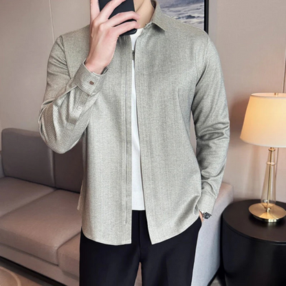 Camisa de Solapa de Color liso para Hombre con Cierre de Cremallera